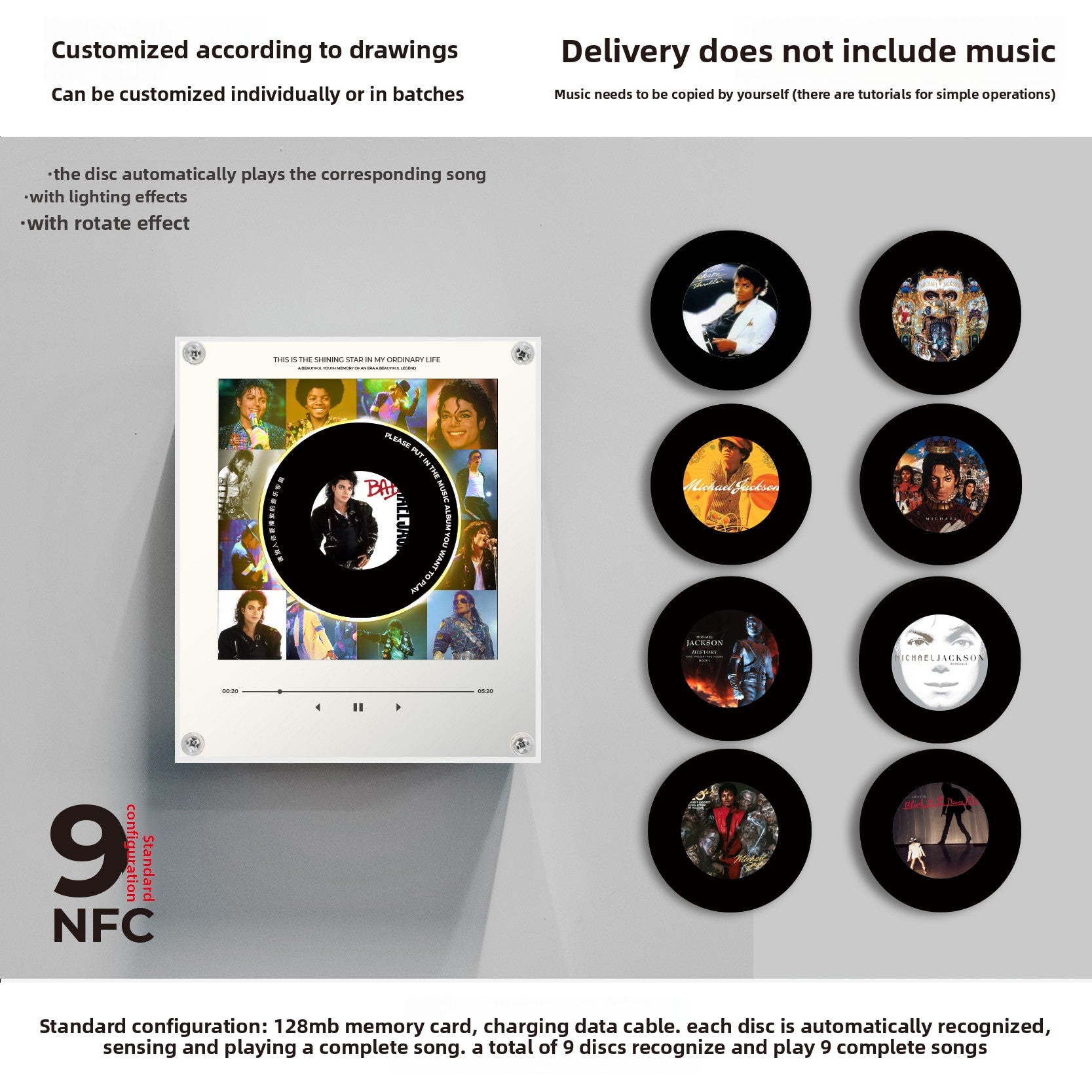 Rotating Record NFC Music Player with Night Light
Reproductor de musica NFC giratorio con luz nocturna