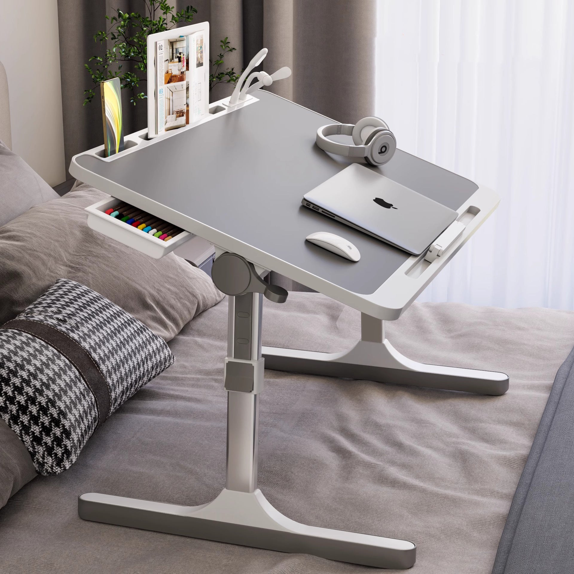 Adjustable Height Folding Desk with Storage Features
Escritorio plegable de altura ajustable con funciones de almacenamiento