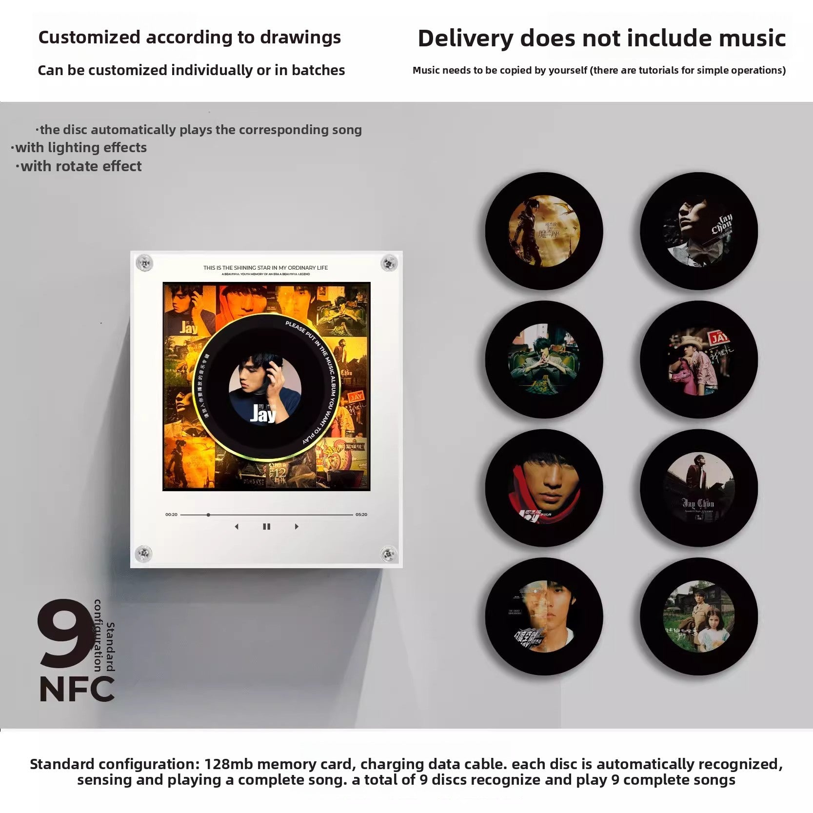 Rotating Record NFC Music Player with Night Light
Reproductor de musica NFC giratorio con luz nocturna