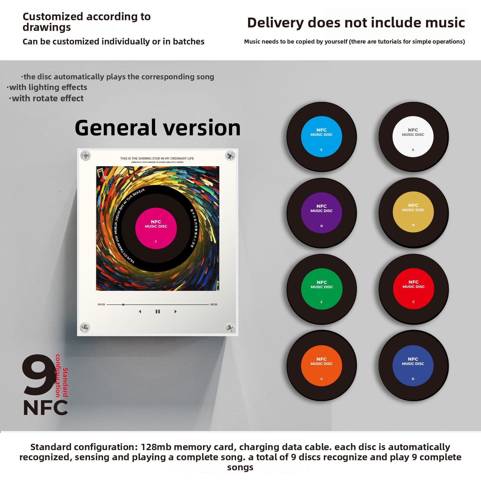 Rotating Record NFC Music Player with Night Light
Reproductor de musica NFC giratorio con luz nocturna