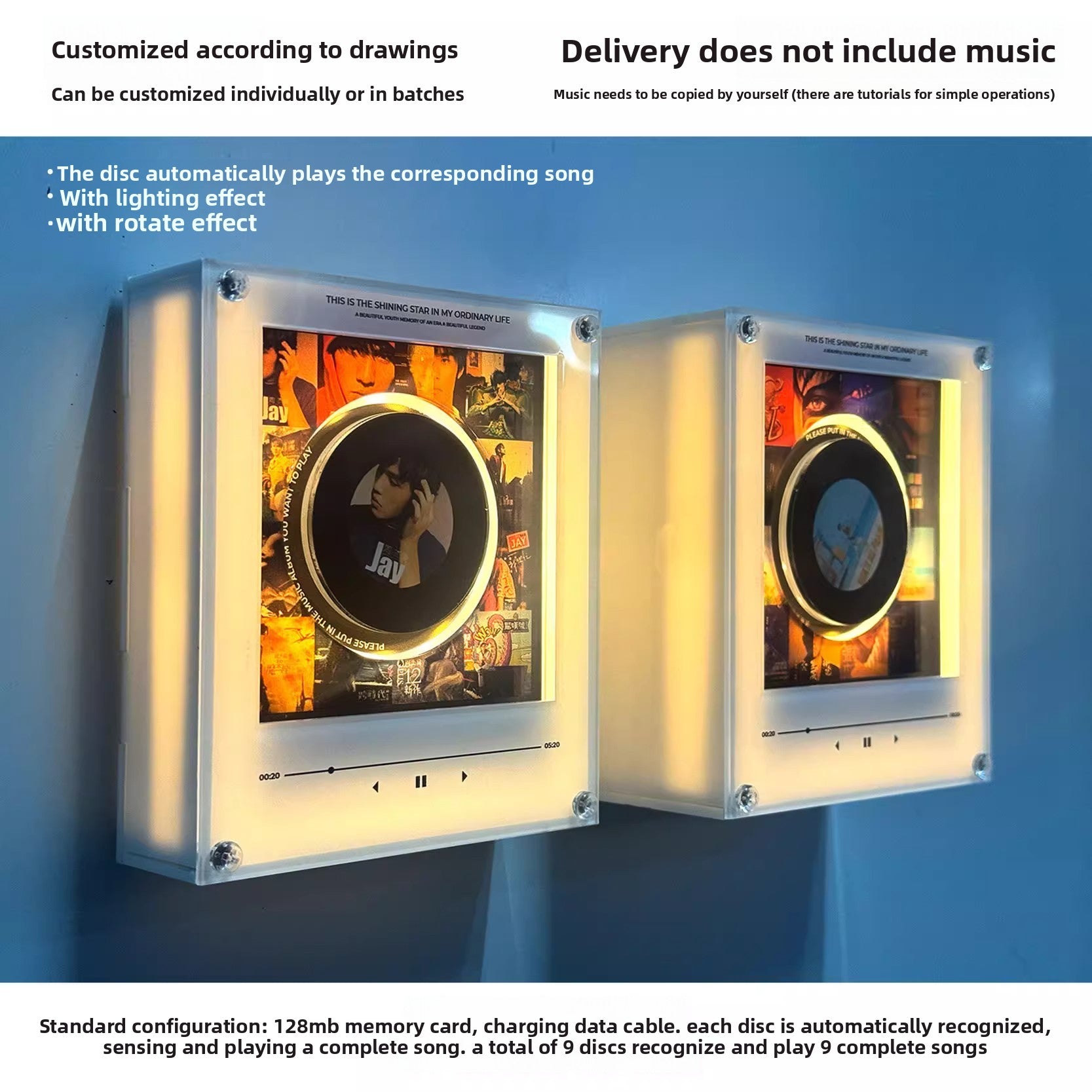 Rotating Record NFC Music Player with Night Light
Reproductor de musica NFC giratorio con luz nocturna