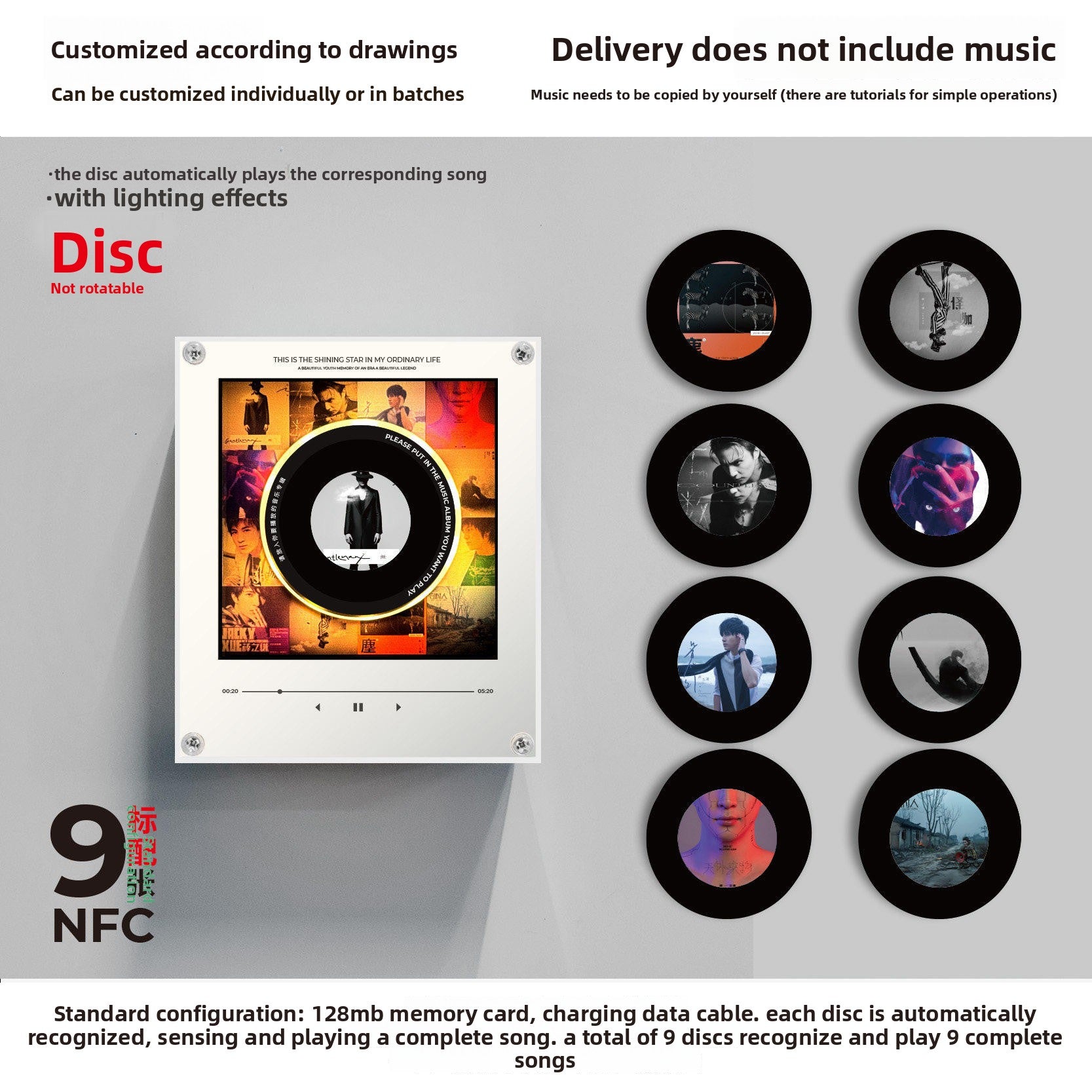 Rotating Record NFC Music Player with Night Light
Reproductor de musica NFC giratorio con luz nocturna