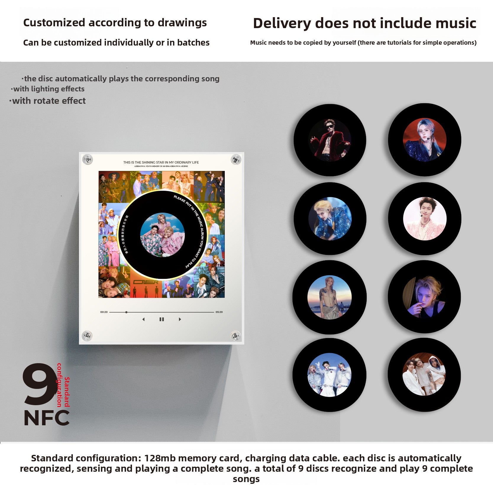 Rotating Record NFC Music Player with Night Light
Reproductor de musica NFC giratorio con luz nocturna