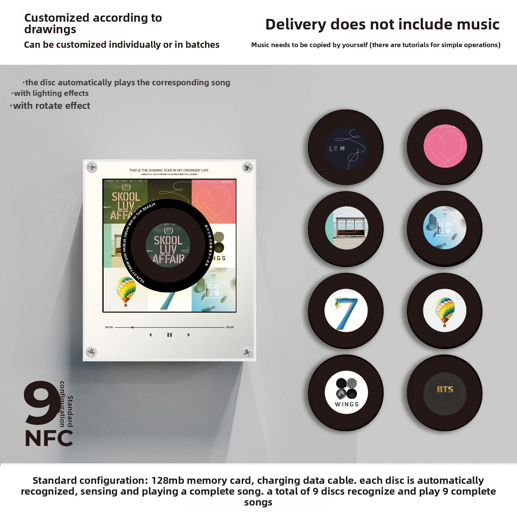 Rotating Record NFC Music Player with Night Light
Reproductor de musica NFC giratorio con luz nocturna