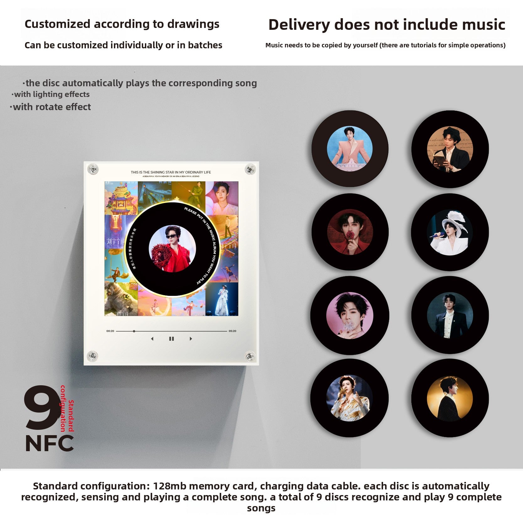 Rotating Record NFC Music Player with Night Light
Reproductor de musica NFC giratorio con luz nocturna
