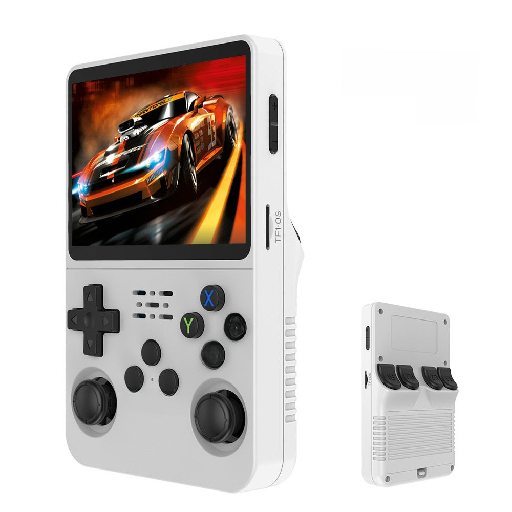A retro portable game console on hand
Una consola de juegos port�til retro a mano