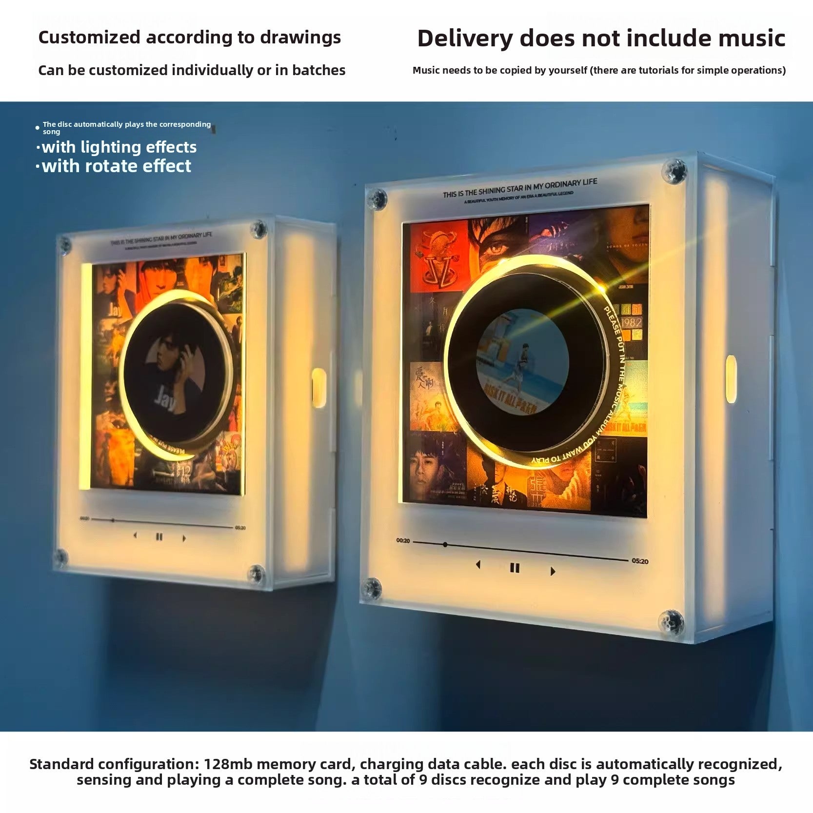 Rotating Record NFC Music Player with Night Light
Reproductor de musica NFC giratorio con luz nocturna