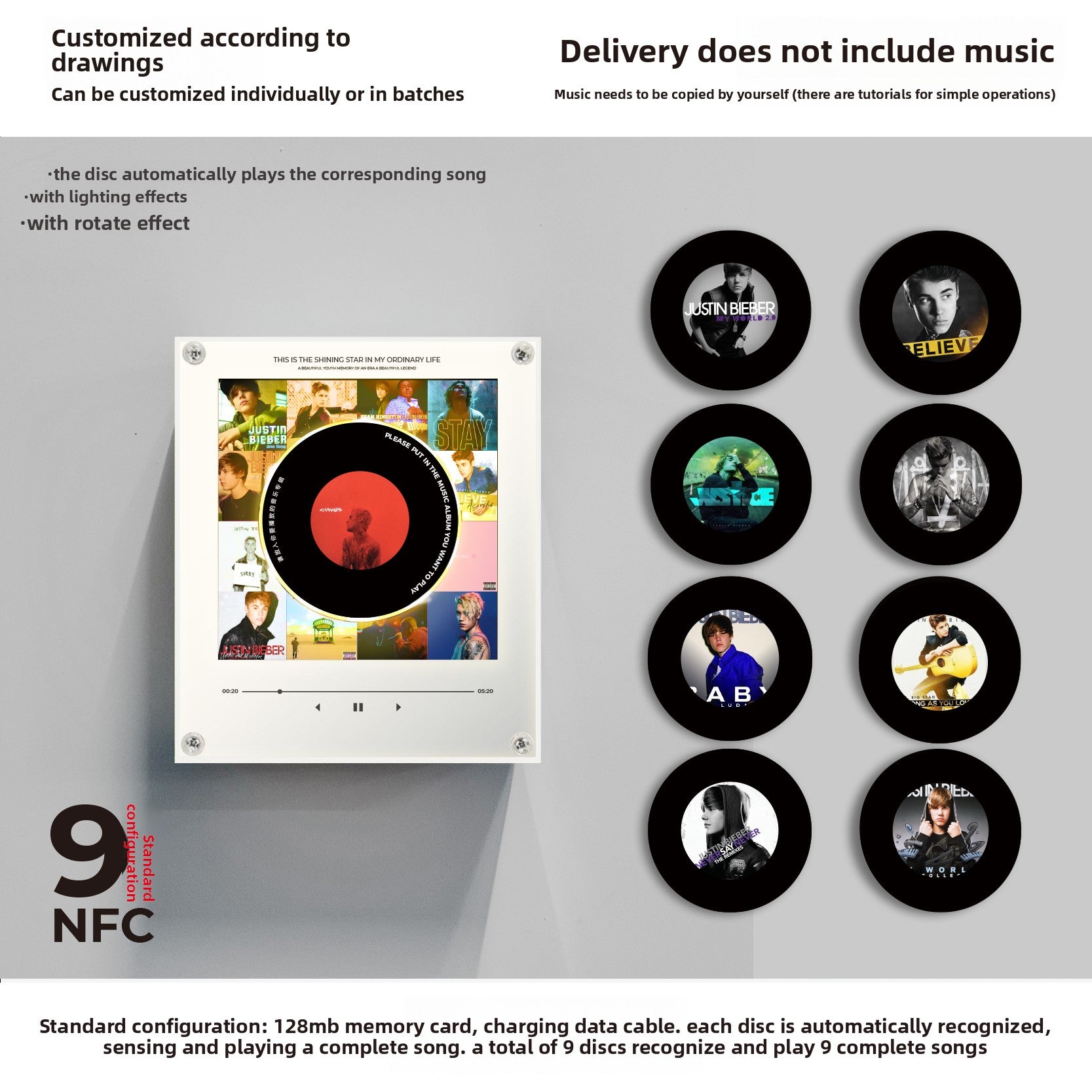Rotating Record NFC Music Player with Night Light
Reproductor de musica NFC giratorio con luz nocturna