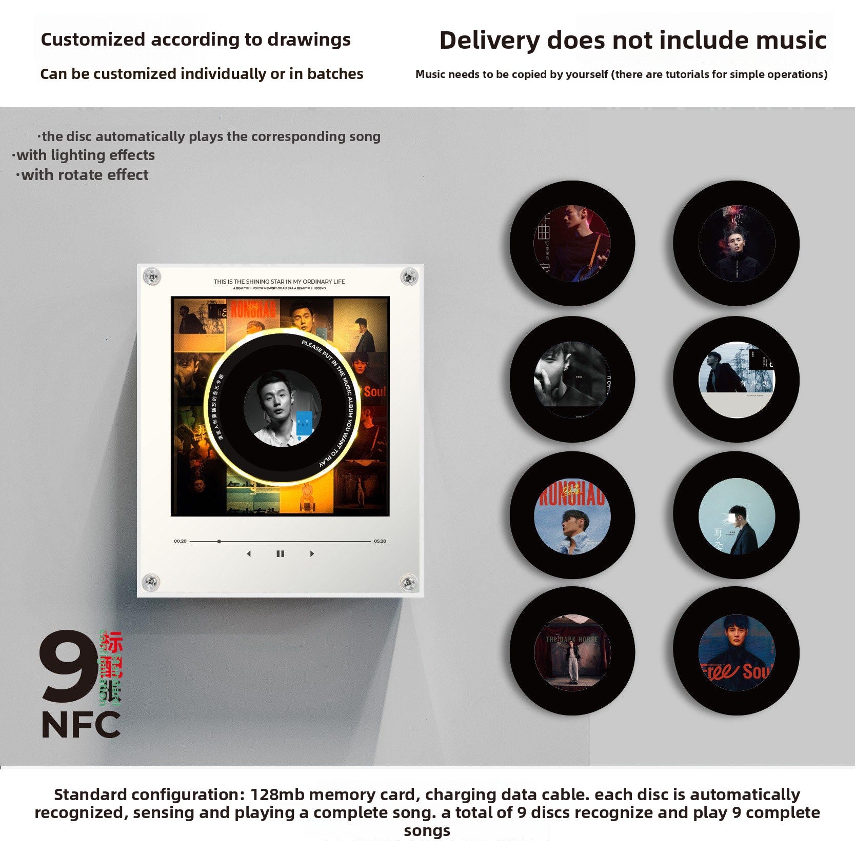Rotating Record NFC Music Player with Night Light
Reproductor de musica NFC giratorio con luz nocturna