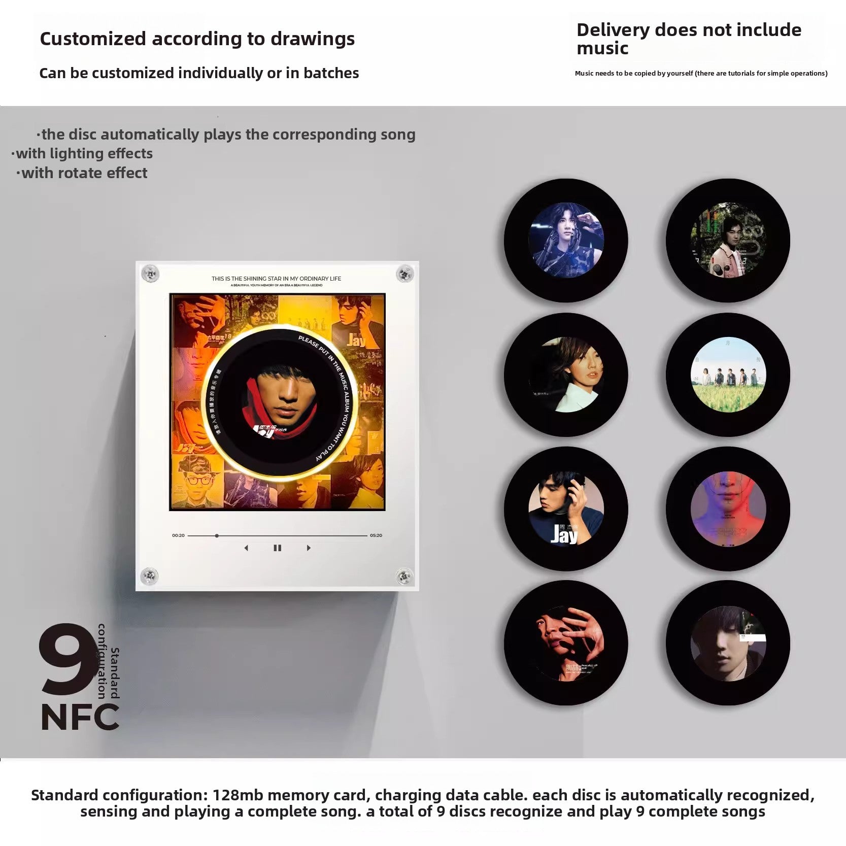 Rotating Record NFC Music Player with Night Light
Reproductor de musica NFC giratorio con luz nocturna